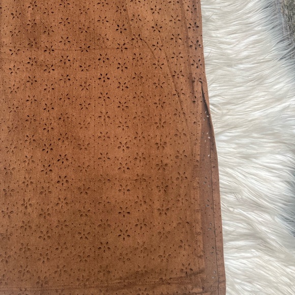 Suede Floral Cut Out Midi Skirt - Picture 2 of 7